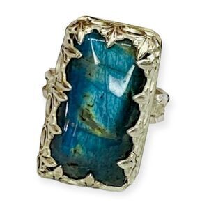 Natural Blue Labradorite Sterling Silver Statement Ring - Custom Jewerly NEW
